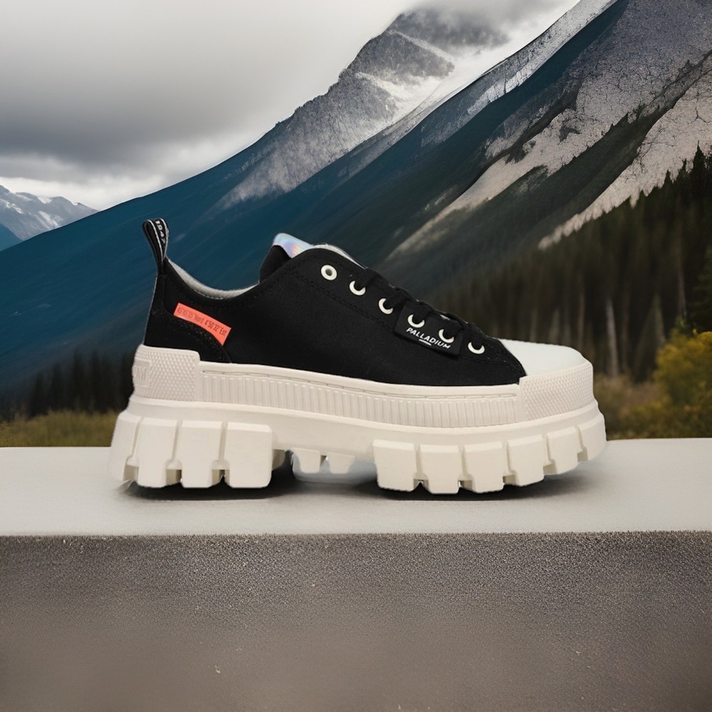 New Palladium Revolt Lo Tx Platform  Women Sz 8 Black Sneakers Shoes 97243-016-M